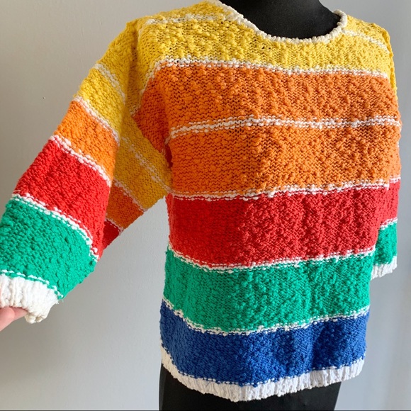 SOLD***Vintage Chunky Knit Rainbow Sweater Cotton 80s 90s - Picture 2 of 5